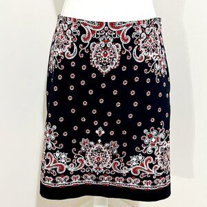 Talbots A-Line Skirt Red White Blue Paisley Stretch